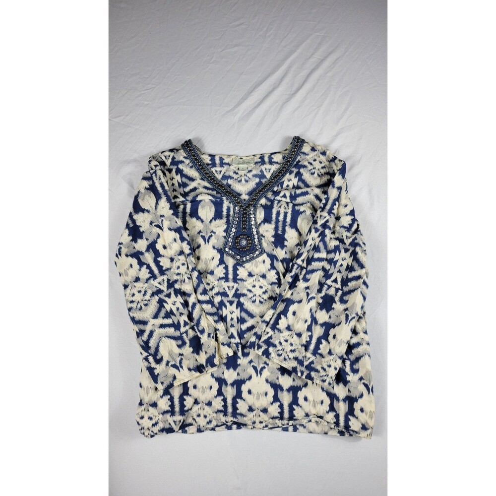 dress barn Blue and White Embellished Top